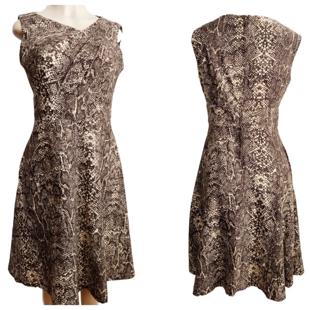 Sleeveless Snake Print A-Line Dress - Brown